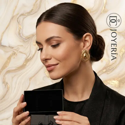 Aretes dorados doble gota — Acero inoxidable Dorado