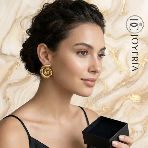Aretes dorados espiral plano — Acero inoxidable Dorado