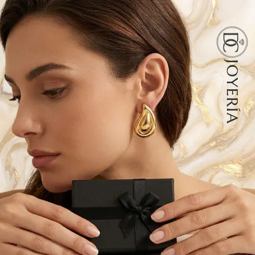 Aretes dorados doble gota — Acero inoxidable Dorado