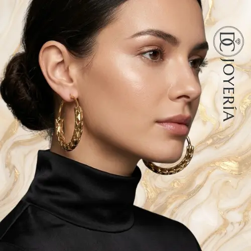 Argollas doradas labradas — Acero inoxidable Dorado