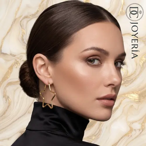 Argollas doradas estrella planas — Acero inoxidable Dorado