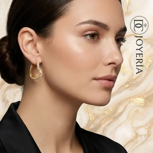 Argollas doradas corazón zircón — Acero inoxidable Dorado