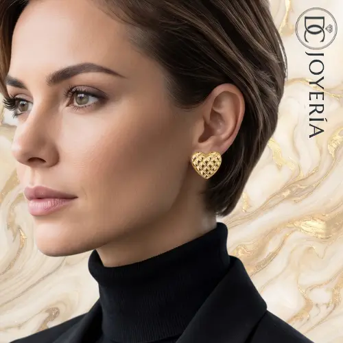 Argollas doradas corazón — Acero inoxidable Dorado