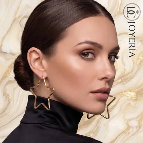 Argollas doradas estrella plana — Acero inoxidable Dorado