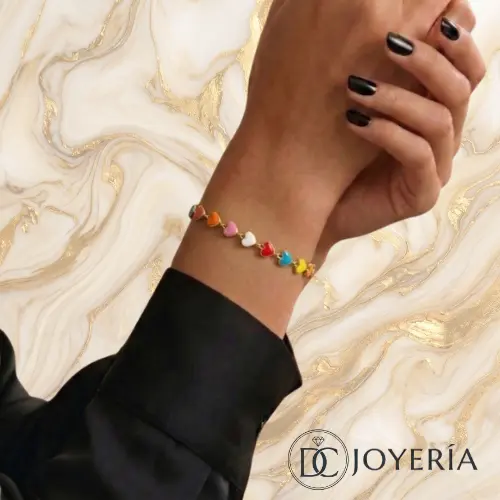 Pulsera corazón multicolor — Acero inoxidable Dorado
