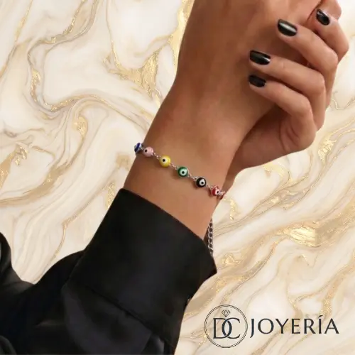 Pulsera ojo turco multicolor — Acero inoxidable Plateado
